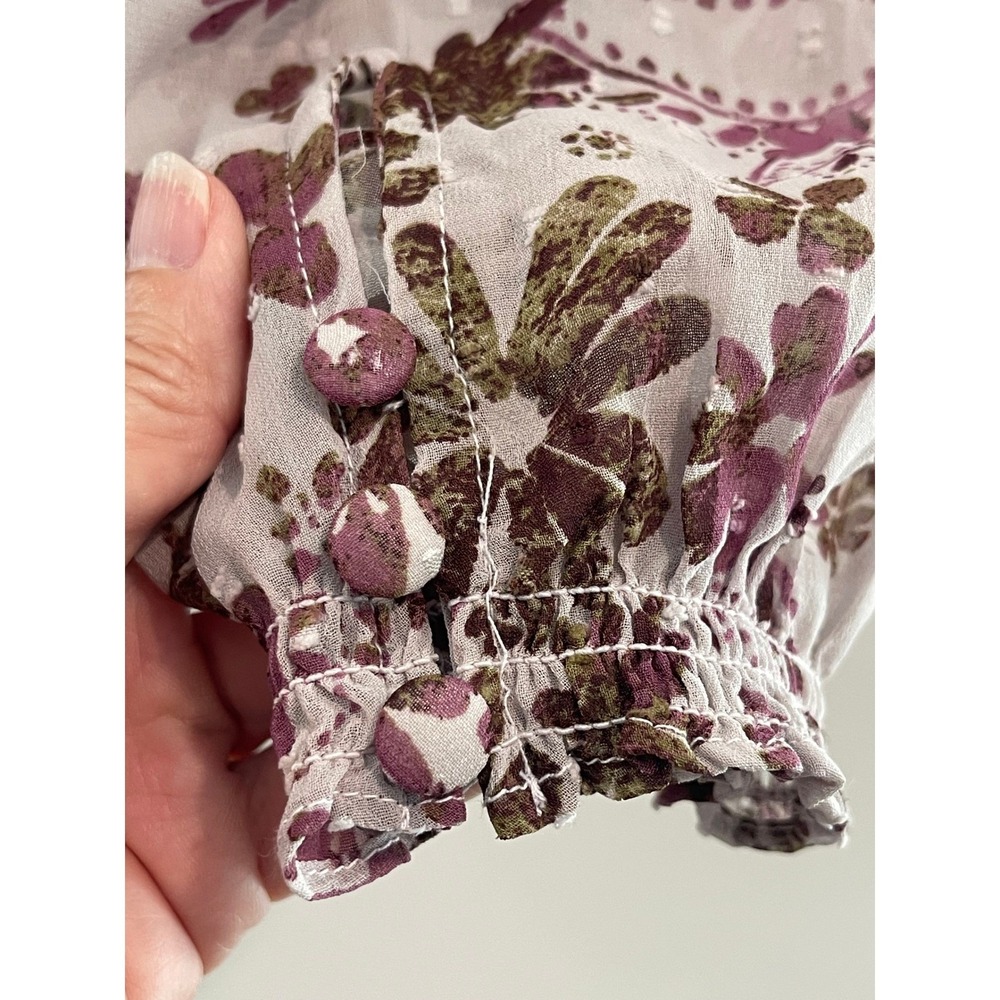 SALE Free People‎ Floral Cropped Top Lavender Boho Smocked Neck Long Sleeve NWT - Picture 3 of 10